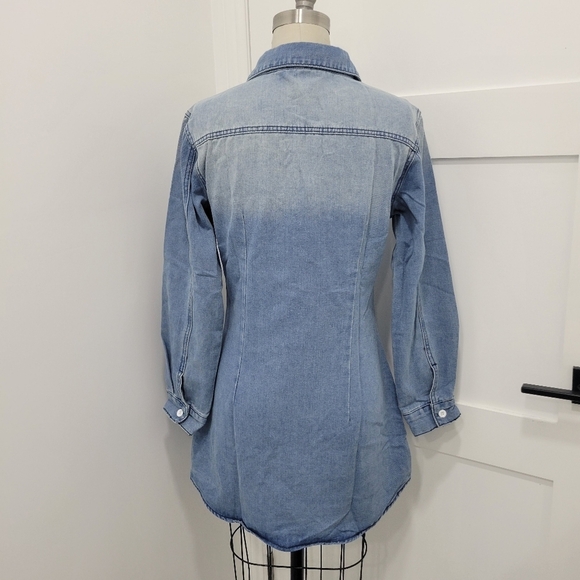 MISSLOOK Women's Long Sleeve Pocket Buttoned Distressed Denim Shirt Dress Size M - Picture 2 of 11